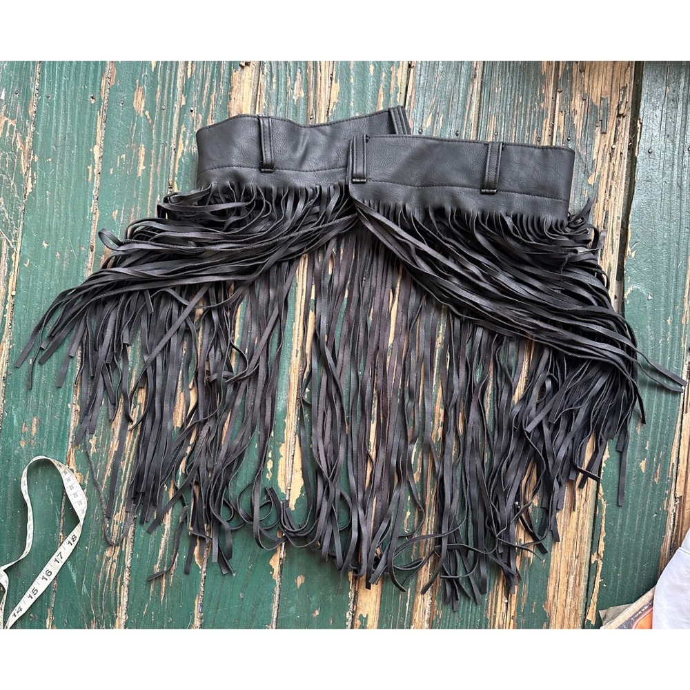 Black Faux Leather Long Fringe Tassel Statement Belt PB-6410 Western Boho
